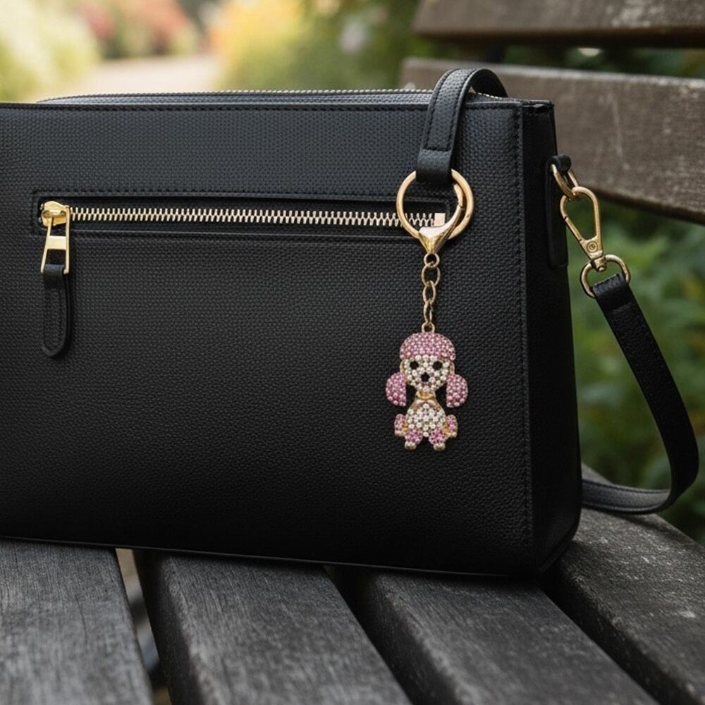 3/$25 - Pink Poodle Keychain Rhinestone Dog Purse Charm